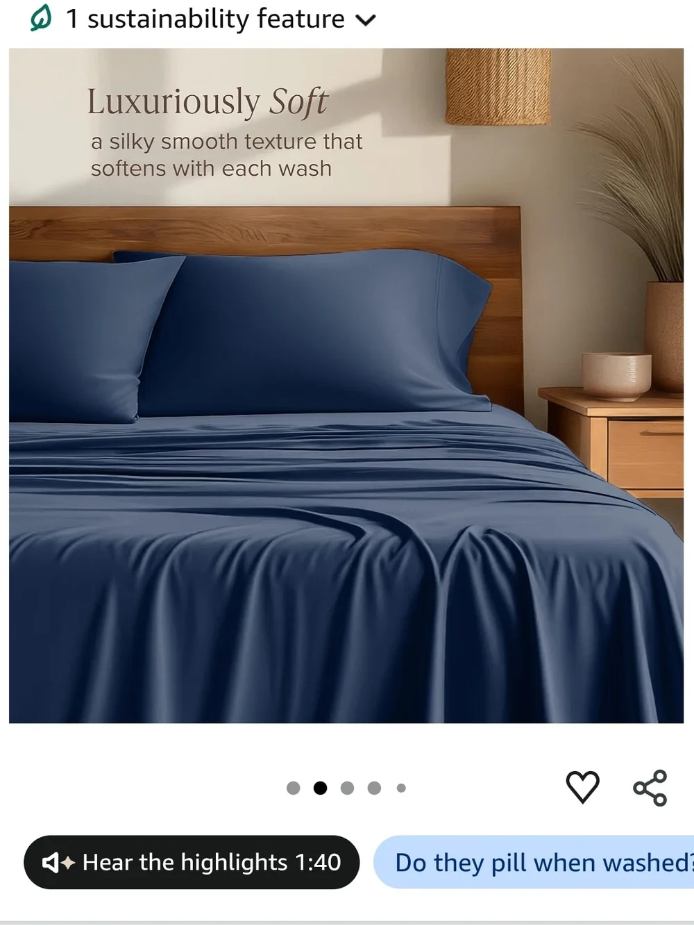 Bare Home Navy 100% Rayon Bamboo Sheet Set - Soft Home Bedding